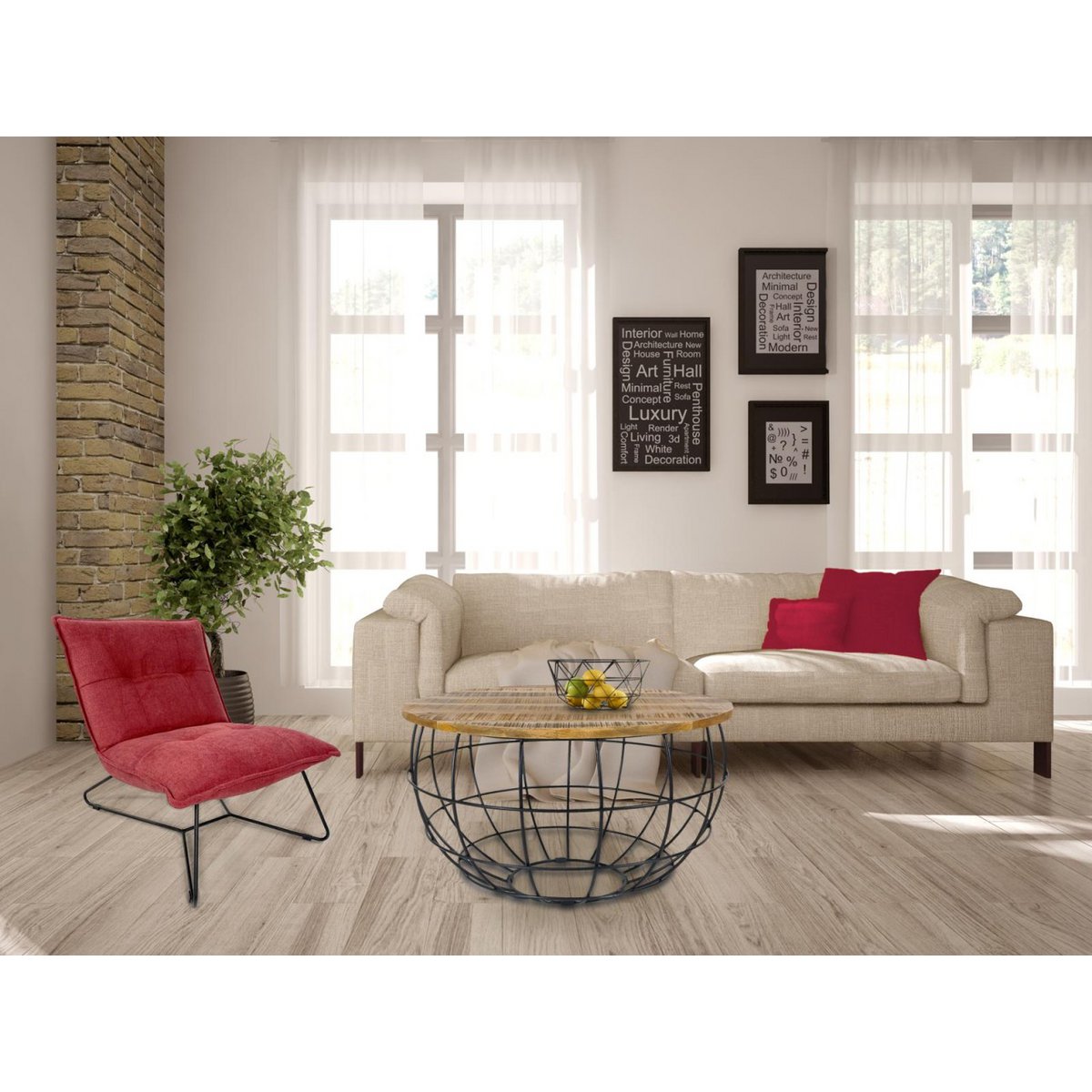 Couchtisch rund nachhaltig Lexington ø 75 cm Metall Gitter Drahtgestell Massivholz Wohnzimmer-Tisch
