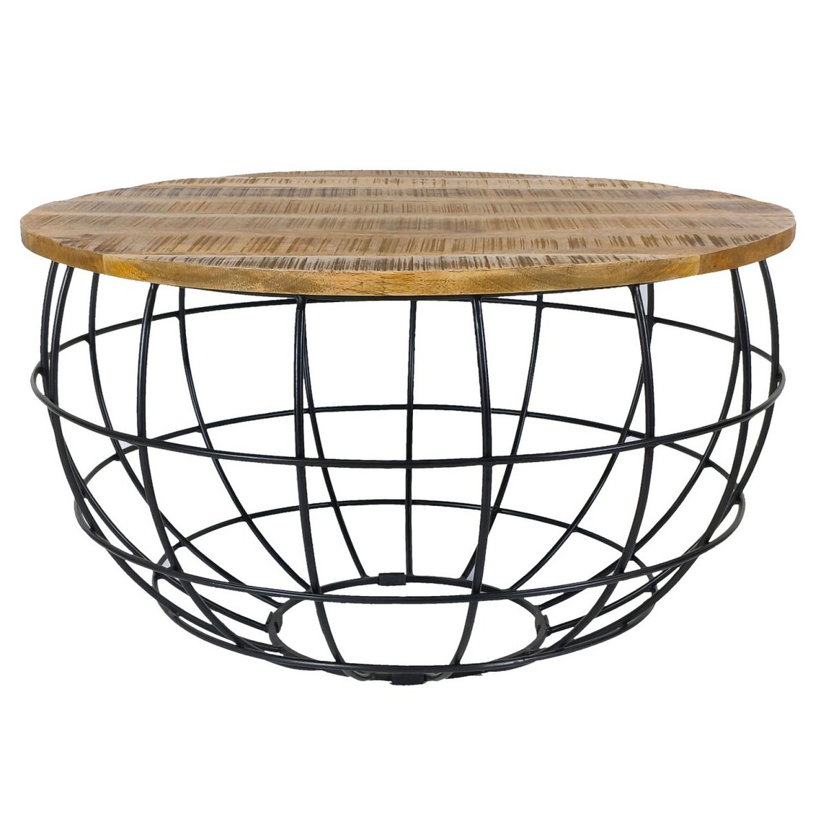 Couchtisch rund nachhaltig Lexington ø 75 cm Metall Gitter Drahtgestell Massivholz Wohnzimmer-Tisch