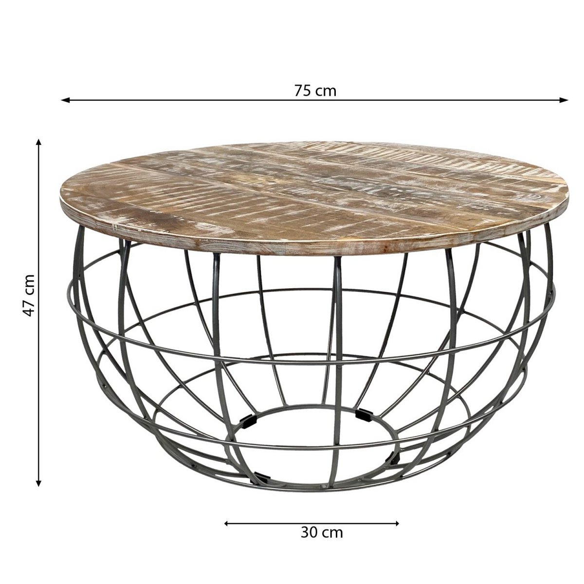 Couchtisch rund nachhaltig Lexington ø 75 cm Metall Gitter Drahtgestell Massivholz Wohnzimmer-Tisch