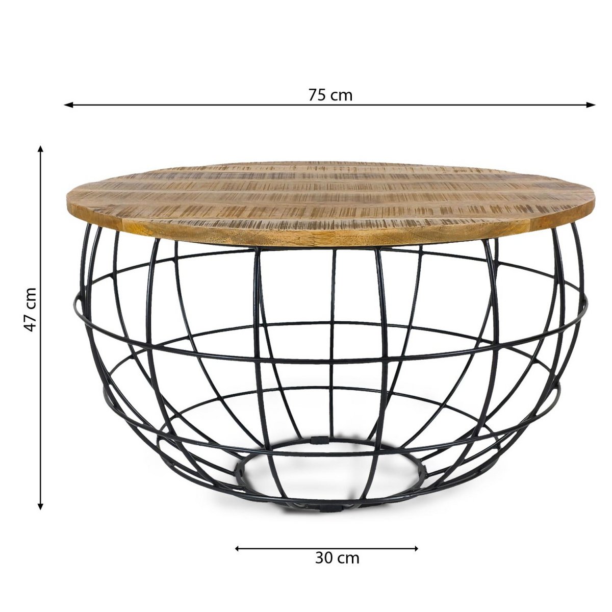 Couchtisch rund nachhaltig Lexington ø 75 cm Metall Gitter Drahtgestell Massivholz Wohnzimmer-Tisch