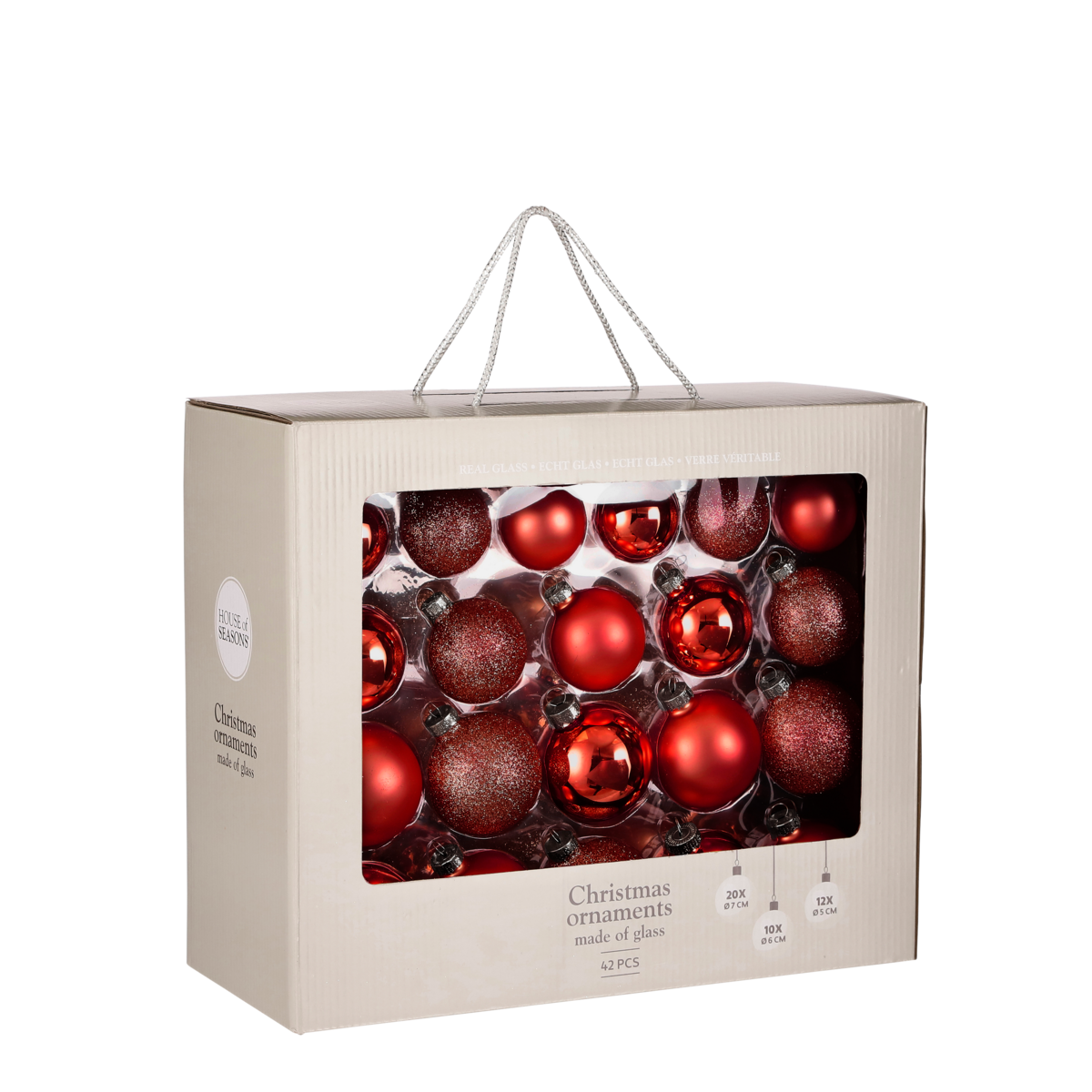 Weihnachtskugel-Set – 42 Stück – Ø7 cm – Glas – Rot