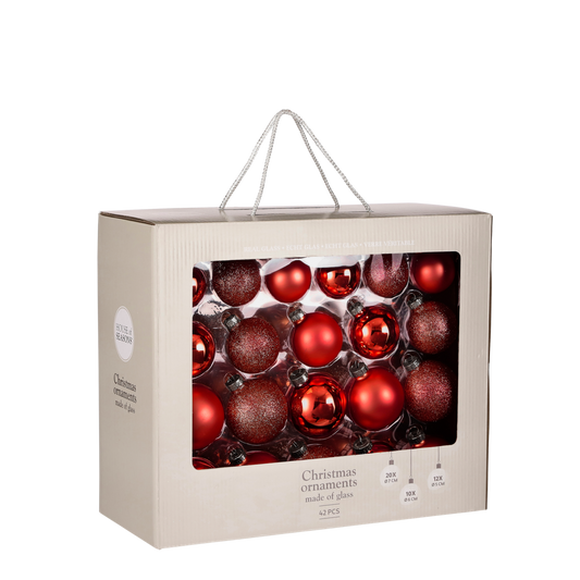 Weihnachtskugel-Set – 42 Stück – Ø7 cm – Glas – Rot