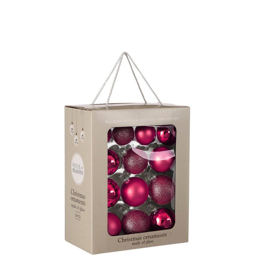 Weihnachtskugel-Set – 26 Stück – Ø7 cm – Glas – Fuchsia