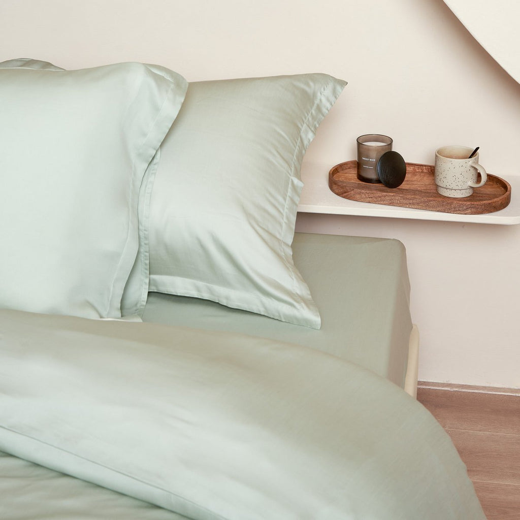 TENCEL™ – Satin-Spannbettlaken Graugrün