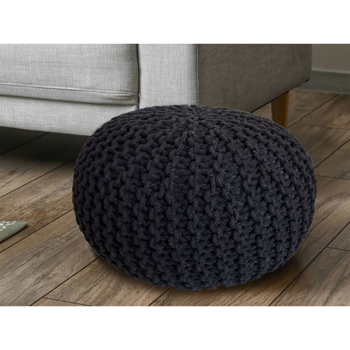 Pouf Ø 55 cm Strickhocker Sitzpouf Sitzpuff Bodenkissen Grobstrick-Optik extrahoch Höhe 37 cm