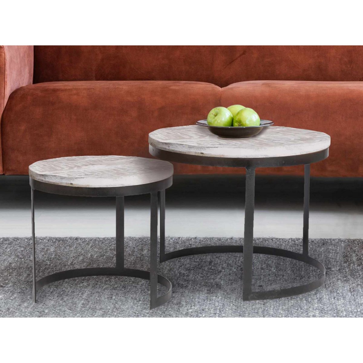 Couchtisch 2er Set Beistelltisch Wohnzimmer-Tisch rund Austin Metall-Gestell altsilber o. schwarz