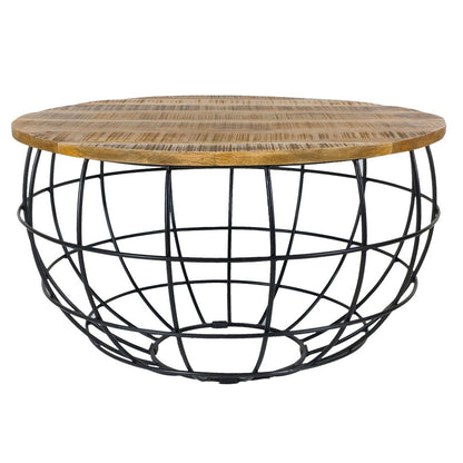 Couchtisch rund nachhaltig Lexington ø 75 cm Metall Gitter Drahtgestell Massivholz Wohnzimmer-Tisch