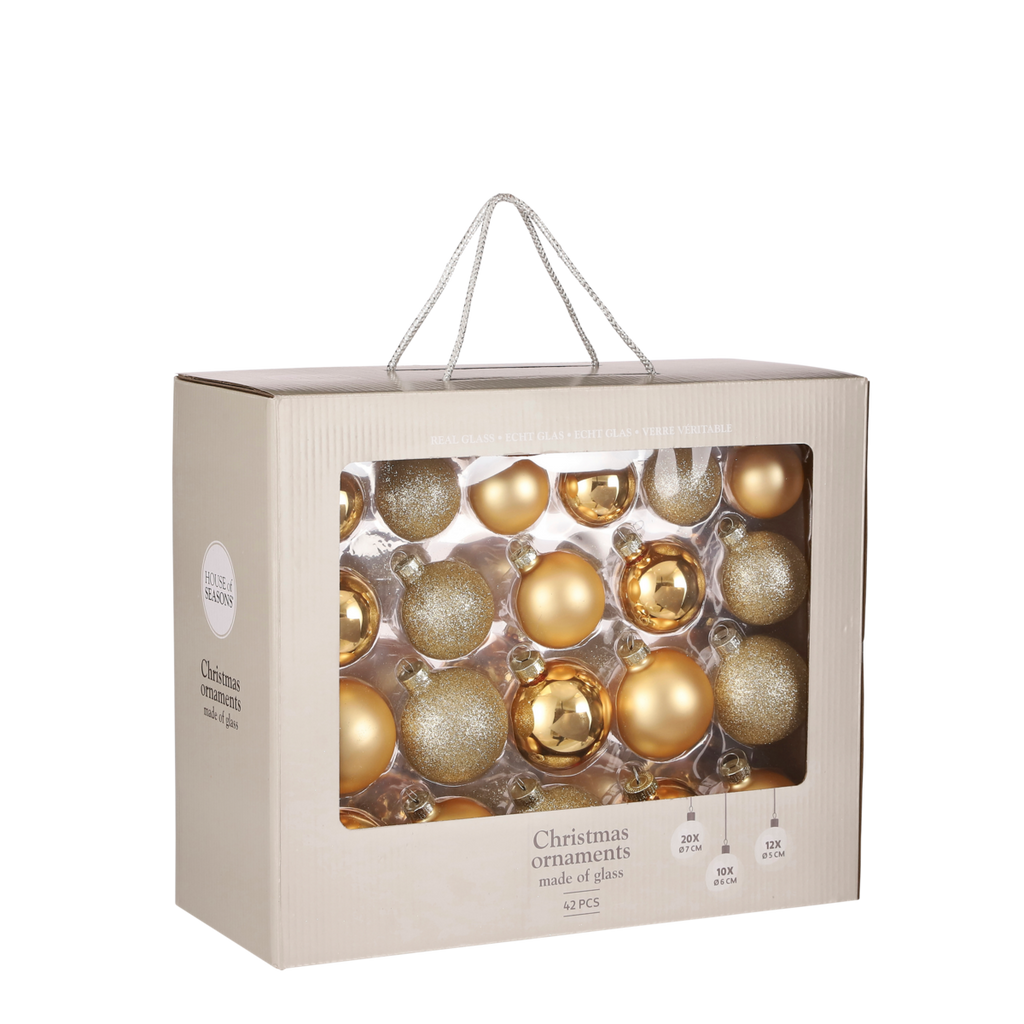 Weihnachtskugel-Set – 42 Stück – Ø7 cm – Glas – Gold