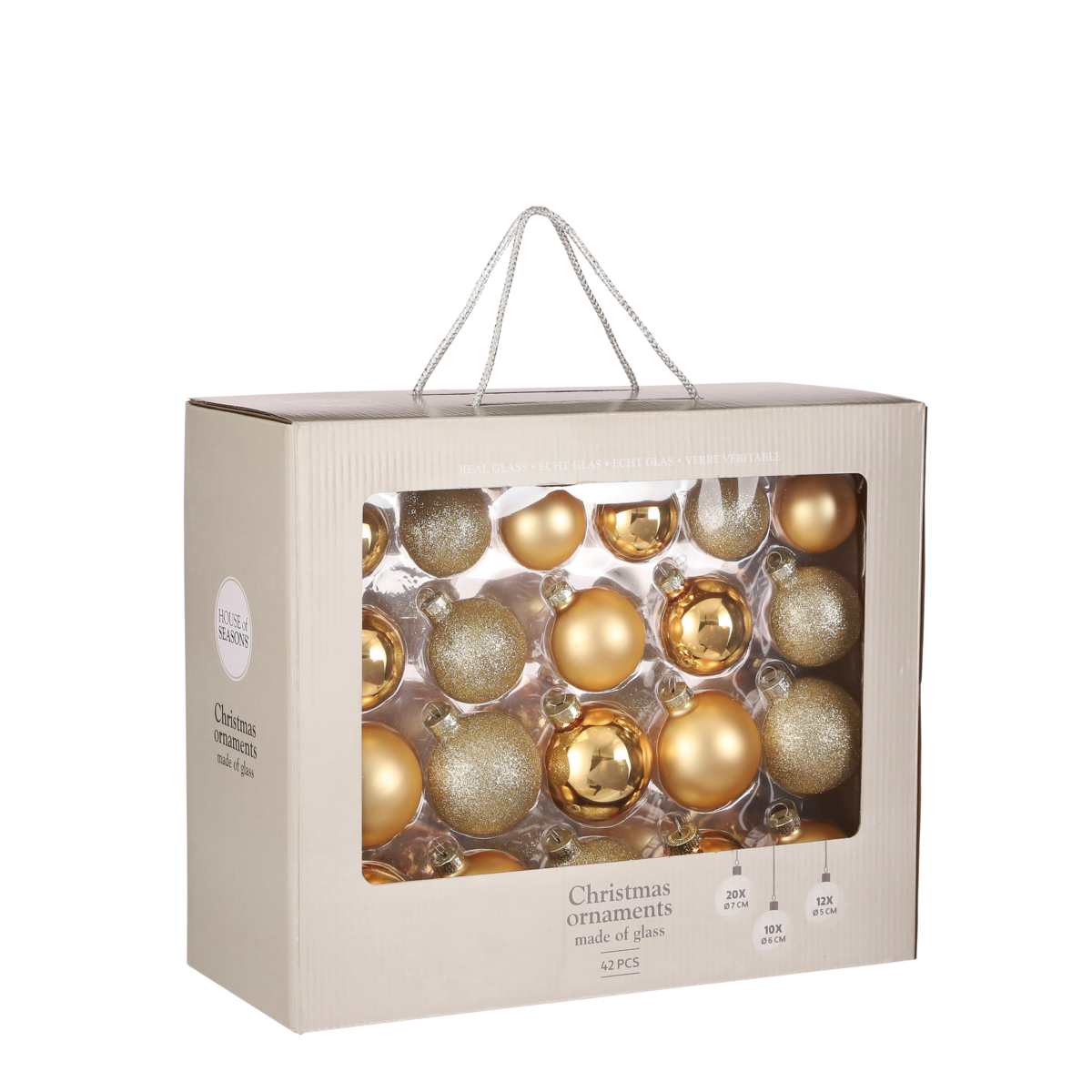 Weihnachtskugel-Set – 42 Stück – Ø7 cm – Glas – Gold