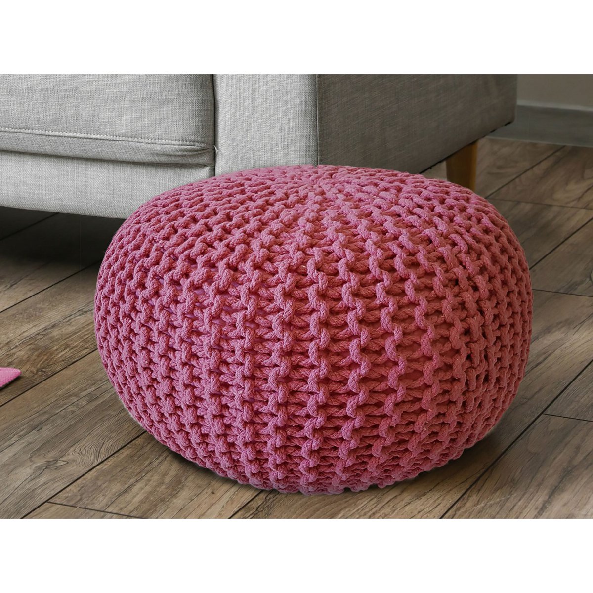 Pouf Ø 55 cm Strickhocker Sitzpouf Sitzpuff Bodenkissen Grobstrick-Optik extrahoch Höhe 37 cm