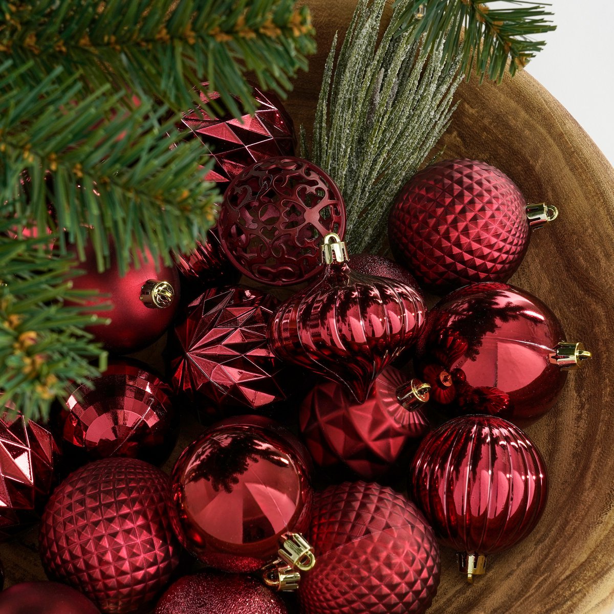 Weihnachtskugel-Set – 60 Stück – Ø7 cm – unzerbrechlich – Dunkelrot