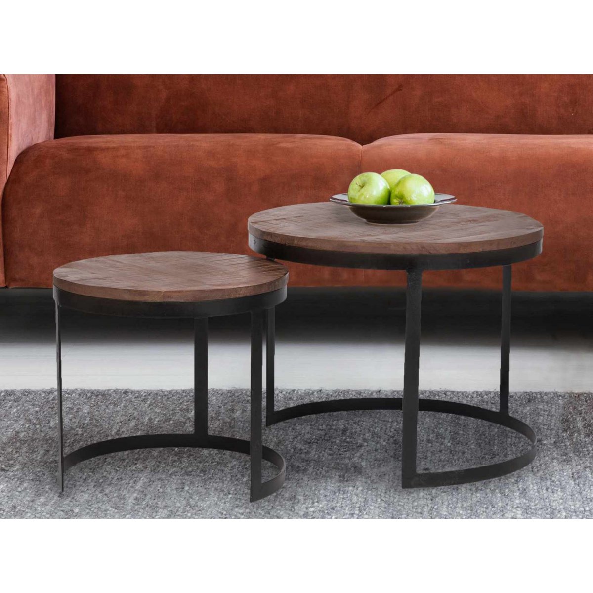 Couchtisch 2er Set Beistelltisch Wohnzimmer-Tisch rund Austin Metall-Gestell altsilber o. schwarz