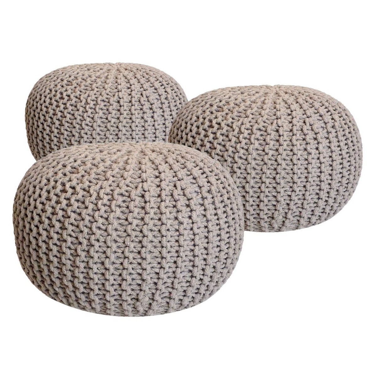Pouf Set 3 Stück Ø 55 cm Strickhocker Sitzhocker Hocker Bodenkissen Grobstrick-Optik