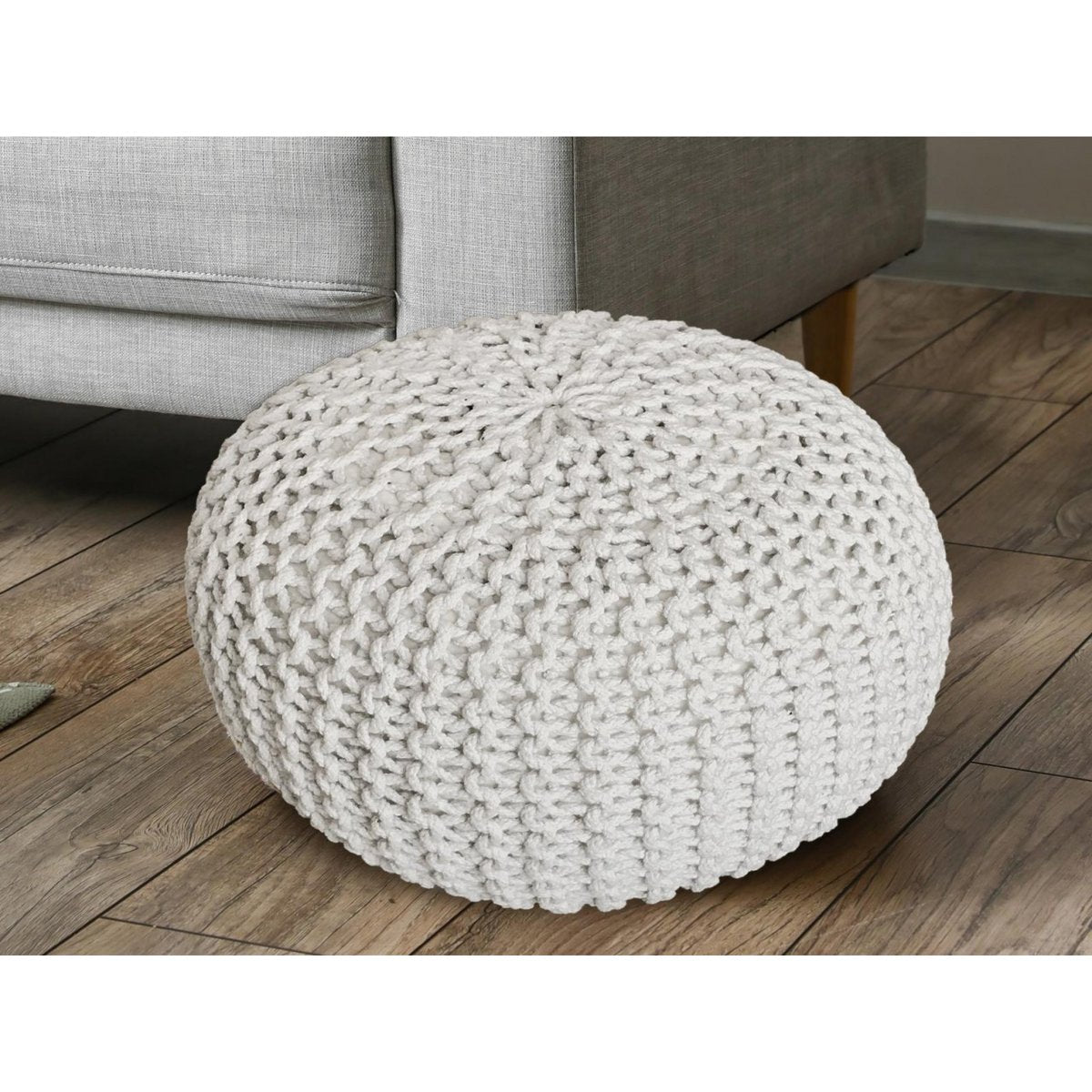 Pouf Ø 55 cm Strickhocker Sitzpouf Sitzpuff Bodenkissen Grobstrick-Optik extrahoch Höhe 37 cm