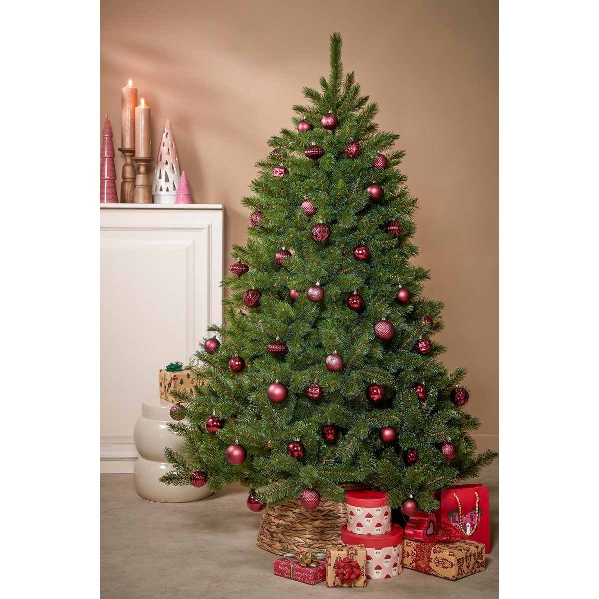 Weihnachtskugel-Set – 60 Stück – Ø7 cm – unzerbrechlich – Dunkelrot