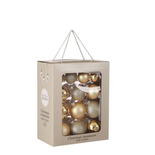 Weihnachtskugel-Set – 26 Stück – Ø7 cm – Glas – Champagner