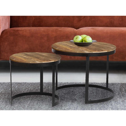 Couchtisch 2er Set Beistelltisch Wohnzimmer-Tisch rund Austin Metall-Gestell altsilber o. schwarz