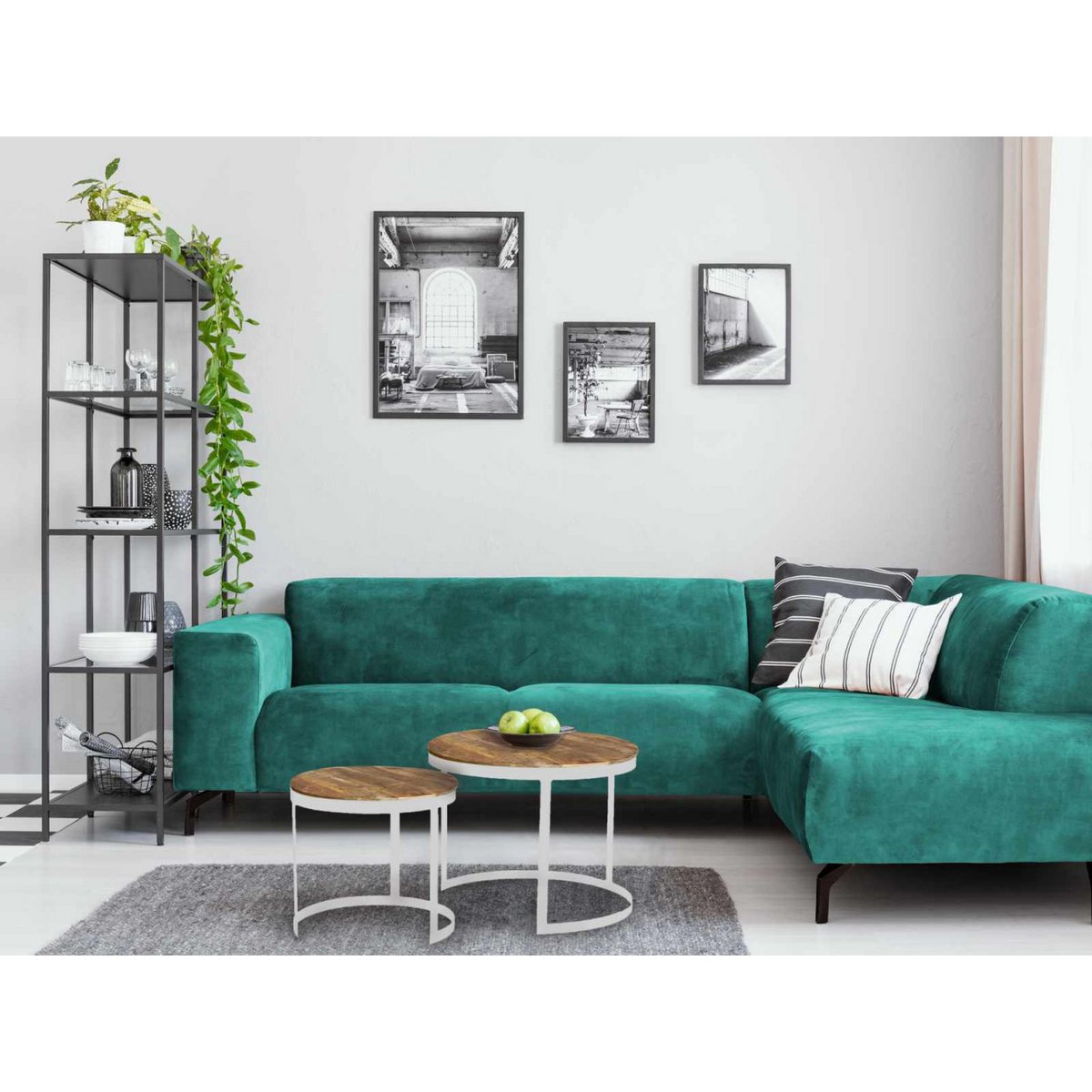 Couchtisch 2er Set Beistelltisch Wohnzimmer-Tisch rund Austin Metall-Gestell altsilber o. schwarz