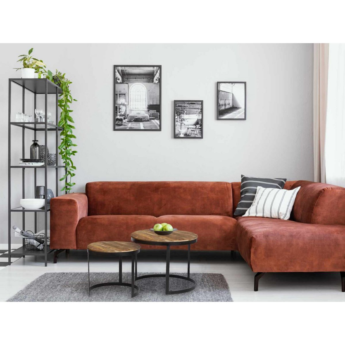 Couchtisch 2er Set Beistelltisch Wohnzimmer-Tisch rund Austin Metall-Gestell altsilber o. schwarz