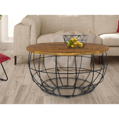 Couchtisch rund nachhaltig Lexington ø 75 cm Metall Gitter Drahtgestell Massivholz Wohnzimmer-Tisch