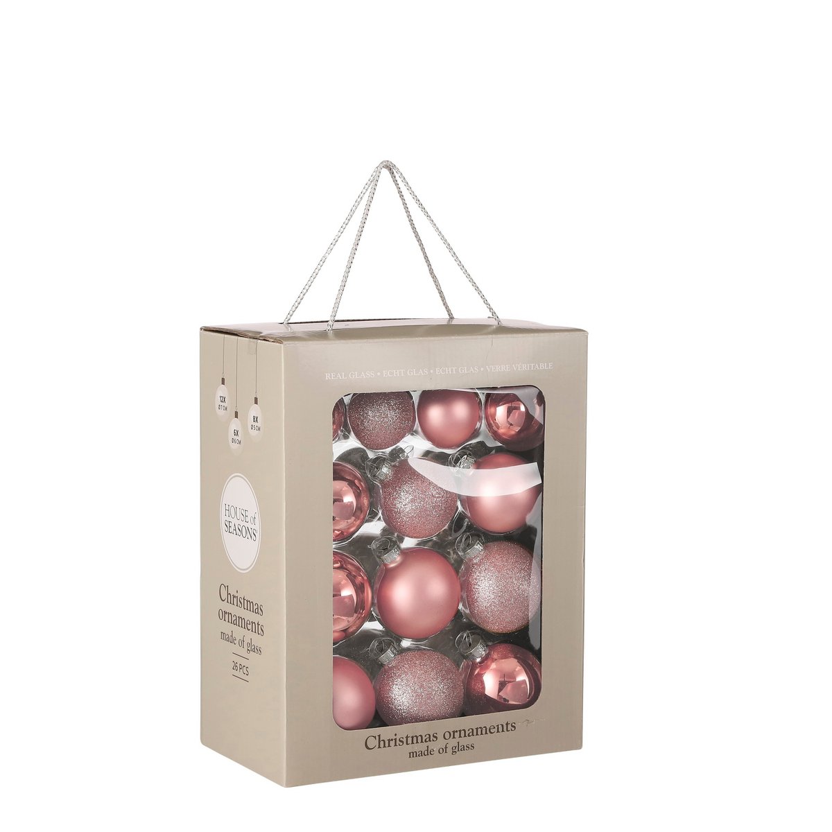 Weihnachtskugel-Set – 26 Stück – Ø7 cm – Glas – Rosa